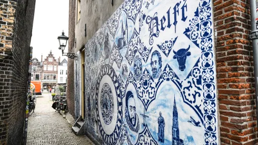 Delft blue pottery wall