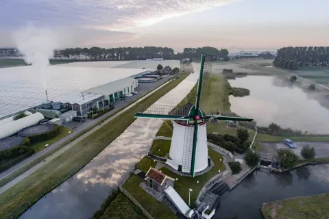 Windmill-and-greenhouses-in-Westland-area