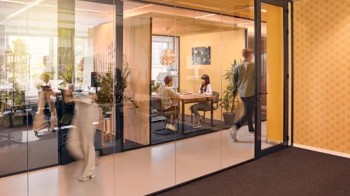 People in an office building