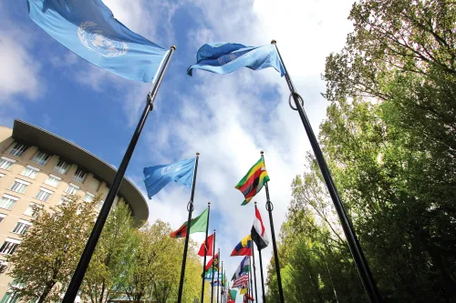 UN Flags in front of OPCW