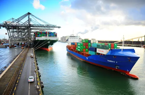 Transport ship quay and cranes