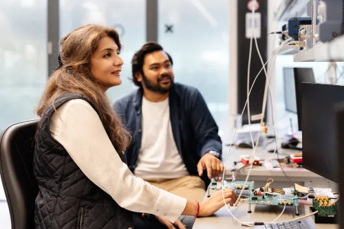 Semiconductor engineers collaborating