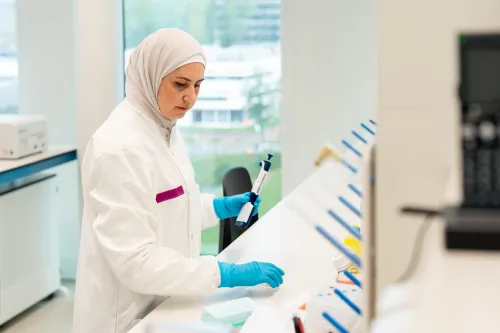Woman in biotech lab