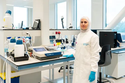 Woman in biotech lab